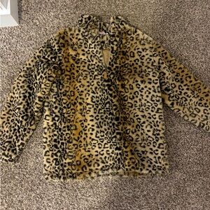 quarter zip fuzzy cheetah pullover